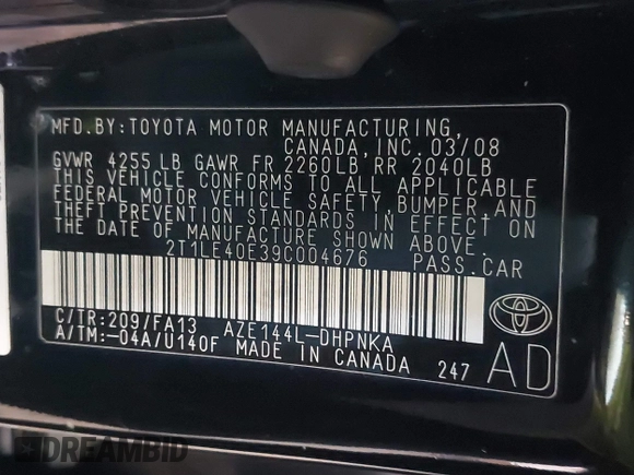 2009 Toyota Matrix S with VIN 2T1LE40E39C004676, listed as a IAAI auction lot 41366470 with 146,316 mi miles. Bid and sale history available at carsss.com. Image 9.