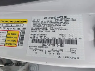 2020 Ford Fusion SE with VIN 3FA6P0H76LR154018, listed as a IAAI auction lot 42175889 with 65,187 mi miles and . Bid and sale history available at DreamBid. Image 9.