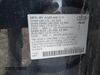 2012 Audi Q7 Premium Plus with VIN WA1LMAFE5CD007270, listed as a IAAI auction lot 42553924 with 187,890 mi miles and . Bid and sale history available at DreamBid. Image 9.