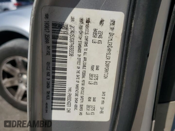 2007 Chrysler 300 Signature with VIN 2C3KA53G87H692238, listed as a Copart auction lot 69198324 with 139,300 mi miles and Salvage Title. Bid and sale history available at carsss.com. Image 14.