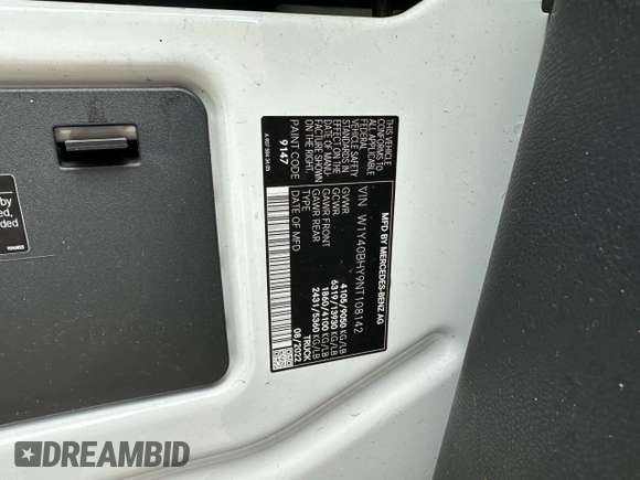 2022 Mercedes-Benz Sprinter Cargo Cargo with VIN W1Y40BHY9NT108142, listed as a Copart auction lot 50731255 with 74,238 mi miles and Clean Title. Bid and sale history available at DreamBid. Image 10.
