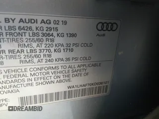 2019 Audi Q7 Premium Plus with VIN WA1LHAF70KD036101, listed as a IAAI auction lot 41211953 with 109,000 mi miles and . Bid and sale history available at DreamBid. Image 9.