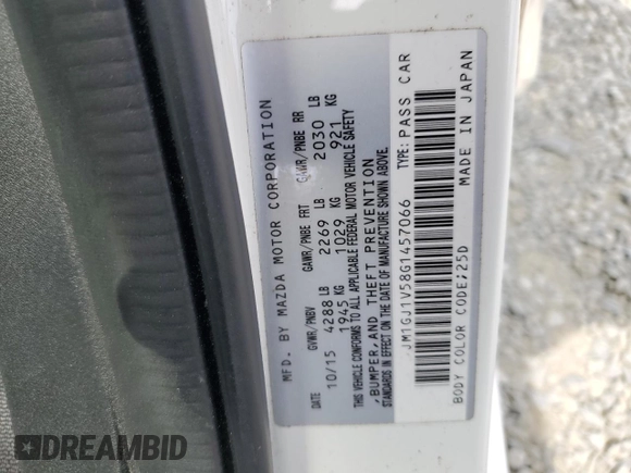 2016 Mazda Mazda6 i Touring with VIN JM1GJ1V58G1457066, listed as a Copart auction lot 51386365 with 62,853 mi miles and Salvage Title. Bid and sale history available at carsss.com. Image 13.