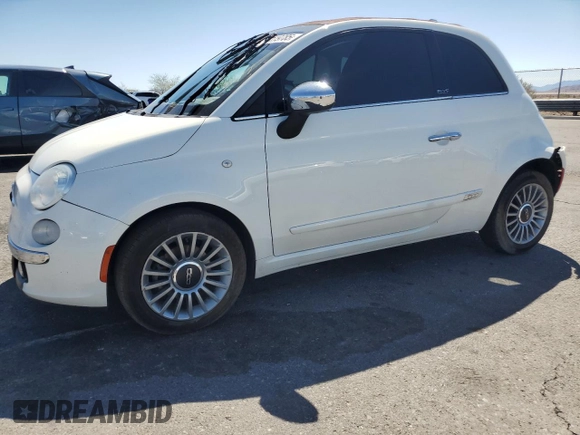 2012 FIAT 500 Lounge with VIN 3C3CFFERXCT370485, listed as a Copart auction lot 57119785 with 108,721 mi miles and Salvage title. Bid and sale history available at DreamBid. Image 1.