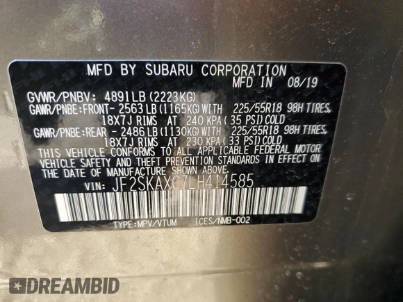 2020 Subaru Forester Touring with VIN JF2SKAXC7LH414585, listed as a Copart auction lot 50732475 with 98,412 mi miles and Salvage Title. Bid and sale history available at carsss.com. Image 14.