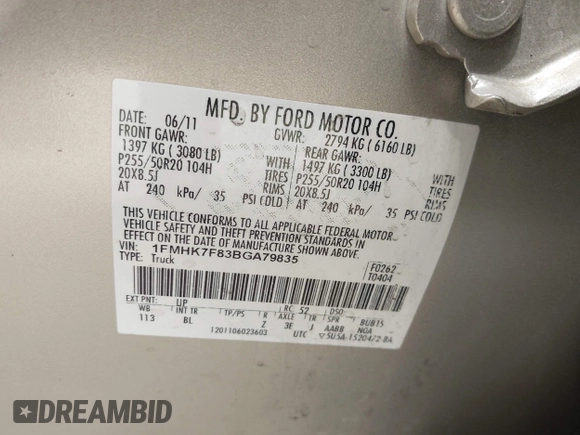 2011 Ford Explorer Limited с VIN 1FMHK7F83BGA79835, выставлен на аукционе IAAI как лот 41944163 с пробегом 227 182 миль миль и . История ставок и продаж доступна на DreamBid. Изображение 9.