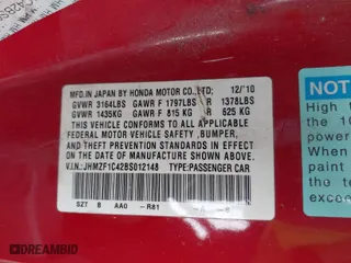 2011 Honda CR-Z with VIN JHMZF1C42BS012148, listed as a IAAI auction lot 41576057 with 222,737 mi miles. Bid and sale history available at carsss.com. Image 9.