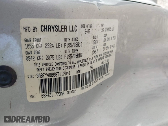2008 Chrysler PT Cruiser z VIN 3A8FY48B68T117041, wystawiony jako IAAI lot #42560062 z przebiegiem 66 701 mil mil oraz . Historia ofert i sprzedaży dostępna na DreamBid. Obrazek 9.