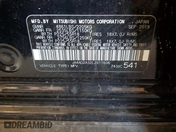 2020 Mitsubishi Outlander ES with VIN JA4AD2A32LZ011606, listed as a Copart auction lot 64972645 with 75,271 mi miles and Clean title. Bid and sale history available at DreamBid. Image 13.
