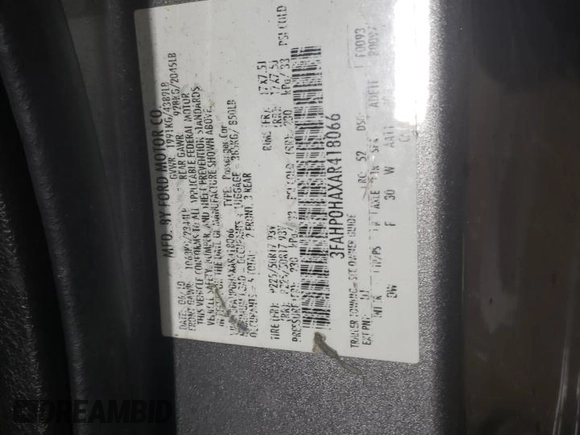 2010 Ford Fusion SE with VIN 3FAHP0HAXAR418066, listed as a Copart auction lot 47283175 with 249,384 mi miles and Salvage Title. Bid and sale history available at DreamBid. Image 12.