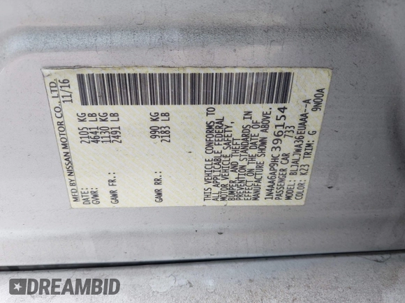 2017 Nissan Maxima SL with VIN 1N4AA6AP9HC396154, listed as a IAAI auction lot 41908840 with 107,811 mi miles and . Bid and sale history available at DreamBid. Image 9.