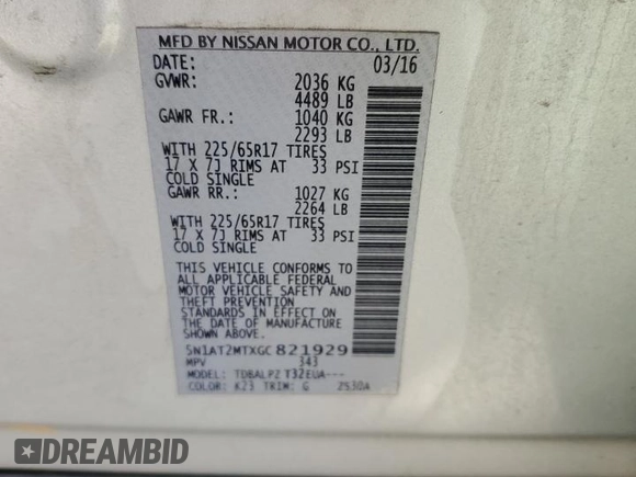 2016 Nissan Rogue S with VIN 5N1AT2MTXGC821929, listed as a Copart auction lot 54233025 with 146,020 mi miles and Clean Title. Bid and sale history available at carsss.com. Image 12.