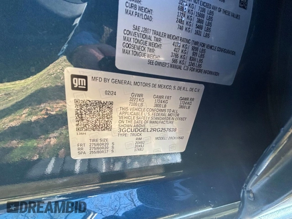 2024 Chevrolet Silverado 1500 with VIN 3GCUDGEL2RG257638, listed as a Copart auction lot 49019625 with 3,277 mi miles and Clean Title. Bid and sale history available at DreamBid. Image 10.
