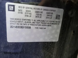 2016 Chevrolet Impala LTZ with VIN 2G1145S33G9159598, listed as a Copart auction lot 60217765 with 157,452 mi miles and Salvage title. Bid and sale history available at DreamBid. Image 12.