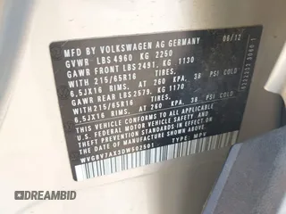 2013 Volkswagen Tiguan SE z VIN WVGBV7AX3DW502501, wystawiony jako IAAI lot #42827693 z przebiegiem 107 413 mil mil oraz . Historia ofert i sprzedaży dostępna na DreamBid. Obrazek 9.