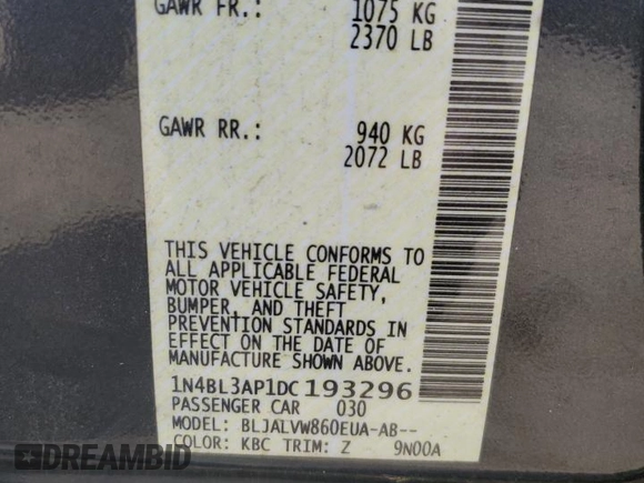 2013 Nissan Altima SV с VIN 1N4BL3AP1DC193296, выставлен на аукционе Copart как лот 51278125 с пробегом 105 157 миль миль и Списание • Salvage title. История ставок и продаж доступна на DreamBid. Изображение 12.