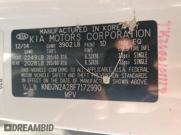 2015 Kia Soul with VIN KNDJN2A28F7172990, listed as a Copart auction lot 42213025 with 115,590 mi miles and Clean Title. Bid and sale history available at carsss.com. Image 14.