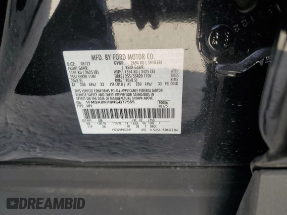 2022 Ford Explorer ST-Line with VIN 1FMSK8KH8NGB77555, listed as a Copart auction lot 77342154 with 13,365 mi miles and Salvage Title. Bid and sale history available at carsss.com. Image 14.