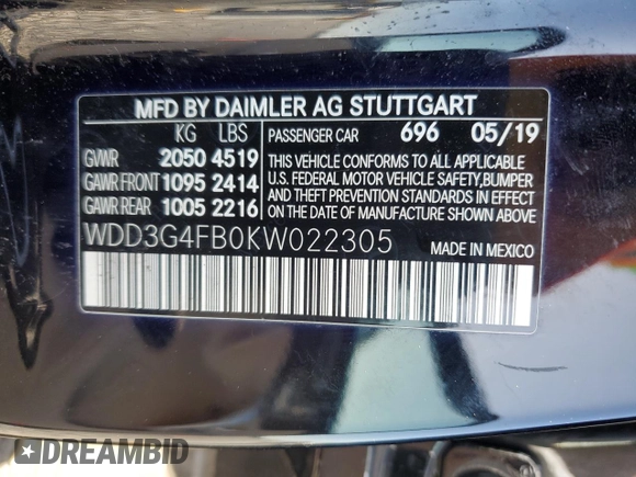 2019 Mercedes-Benz A 220 with VIN WDD3G4FB0KW022305, listed as a Copart auction lot 52298255 with 81,210 mi miles and Non Repairable. Bid and sale history available at DreamBid. Image 12.