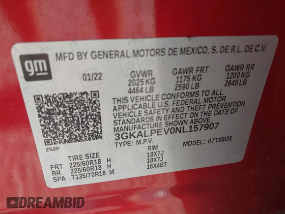 2022 GMC Terrain SLT с VIN 3GKALPEV0NL157907, выставлен на аукционе IAAI как лот 42394328 с пробегом 65 209 миль миль и . История ставок и продаж доступна на DreamBid. Изображение 9.