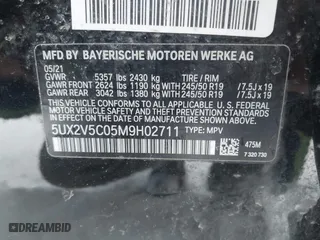 2021 BMW X4 M40i with VIN 5UX2V5C05M9H02711, listed as a IAAI auction lot 41675953 with 26,652 mi miles. Bid and sale history available at carsss.com. Image 9.