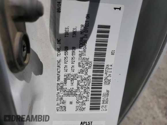 2015 Toyota Tundra Platinum with VIN 5TFAY5F19FX422570, listed as a Copart auction lot 57353475 with 238,576 mi miles and Clean title. Bid and sale history available at DreamBid. Image 12.