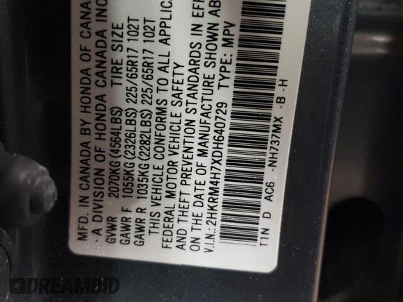 2013 Honda CR-V EX-L with VIN 2HKRM4H7XDH640729, listed as a Copart auction lot 49115355 with 94,630 mi miles and Salvage Title. Bid and sale history available at carsss.com. Image 13.