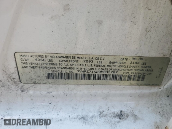 2009 Volkswagen Jetta SE z VIN 3VWRZ71K29M033787, wystawiony jako Copart lot #61969945 z przebiegiem 175 785 mil mil oraz Szkoda całkowita • Salvage title. Historia ofert i sprzedaży dostępna na DreamBid. Obrazek 12.