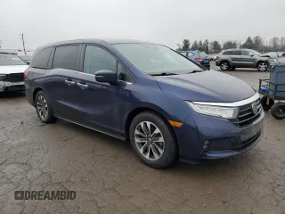 2021 Honda Odyssey EX-L with VIN 5FNRL6H70MB011669, listed as a Copart auction lot 43685815 with 77,542 mi miles and Salvage Title. Bid and sale history available at DreamBid. Image 4.