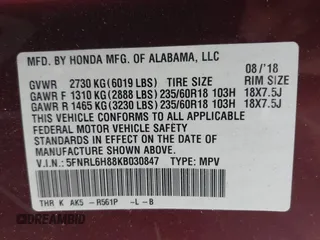 2019 Honda Odyssey Touring z VIN 5FNRL6H88KB030847, wystawiony jako IAAI lot #42433312 z przebiegiem Nie podano mil oraz . Historia ofert i sprzedaży dostępna na DreamBid. Obrazek 9.