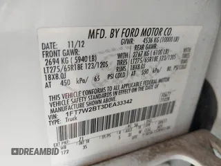2013 Ford F-250 XL with VIN 1FT7W2BT3DEA33342, listed as a IAAI auction lot 42363597 with Not provided miles and . Bid and sale history available at DreamBid. Image 9.