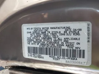 1998 Toyota Sienna LE z VIN 4T3ZF13C1WU051030, wystawiony jako IAAI lot #41259605 z przebiegiem 190 861 mil mil oraz . Historia ofert i sprzedaży dostępna na DreamBid. Obrazek 9.