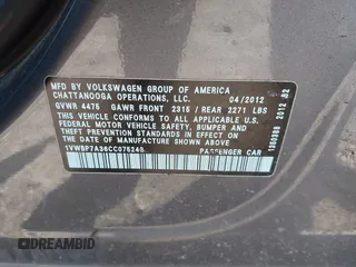 2012 Volkswagen Passat SE с VIN 1VWBP7A36CC075243, выставлен на аукционе IAAI как лот 41867214 с пробегом 156 741 миль миль и . История ставок и продаж доступна на DreamBid. Изображение 9.