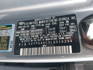 2020 Kia Telluride S with VIN 5XYP64HC9LG016294, listed as a IAAI auction lot 41691851 with 104,723 mi miles and . Bid and sale history available at DreamBid. Image 9.