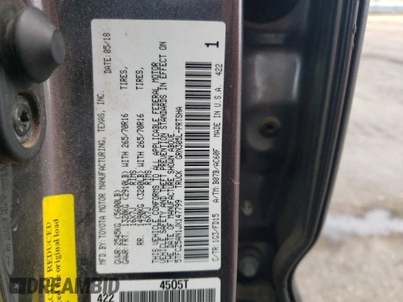 2018 Toyota Tacoma SR with VIN 5TFCZ5AN1JX147799, listed as a Copart auction lot 54337455 with 189,899 mi miles and Salvage Title. Bid and sale history available at DreamBid. Image 12.