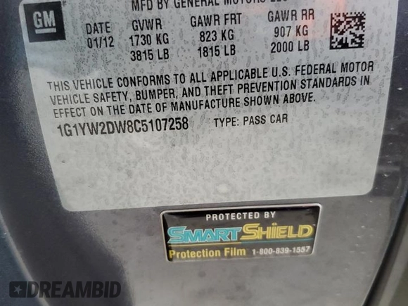 2012 Chevrolet Corvette Z16 Grand Sport 3LT with VIN 1G1YW2DW8C5107258, listed as a Copart auction lot 51774165 with 78,089 mi miles and Salvage title. Bid and sale history available at DreamBid. Image 12.