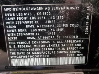 2012 Volkswagen Touareg Sport z VIN WVGEF9BP9CD011879, wystawiony jako Copart lot #56903035 z przebiegiem 198 262 mil mil oraz Czysty tytuł • Clean title. Historia ofert i sprzedaży dostępna na DreamBid. Obrazek 13.