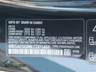2020 BMW M8 with VIN WBSAE0C08LCD01468, listed as a IAAI auction lot 41744786 with 48,829 mi miles. Bid and sale history available at carsss.com. Image 9.