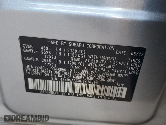 2017 Subaru Outback with VIN 4S4BSAACXH3418394, listed as a Copart auction lot 53376725 with 90,969 mi miles and Non repairable. Bid and sale history available at DreamBid. Image 13.