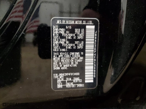 2015 Nissan Quest S with VIN JN8AE2KP4F9134000, listed as a Copart auction lot 42636974 with 121,106 mi miles. Bid and sale history available at carsss.com. Image 13.