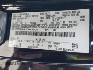 2016 Ford Escape Titanium with VIN 1FMCU0JX3GUA90420, listed as a IAAI auction lot 41850537 with 115,770 mi miles. Bid and sale history available at carsss.com. Image 9.