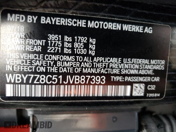 2018 BMW i3 s with VIN WBY7Z8C51JVB87393, listed as a Copart auction lot 56746363 with 45,469 mi miles. Bid and sale history available at carsss.com. Image 13.