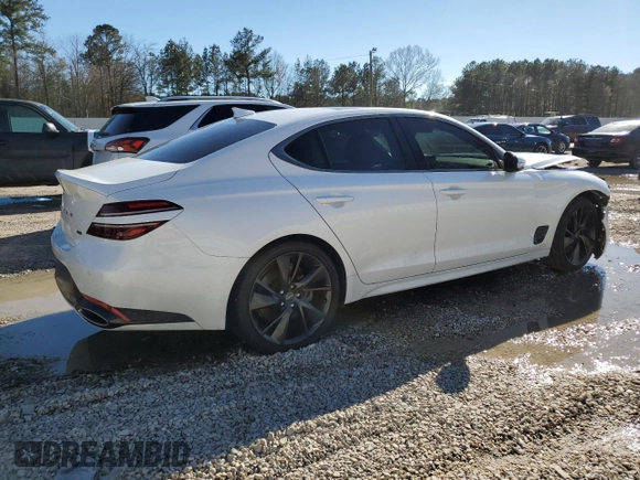 2022 Genesis G70 3.3T with VIN KMTG54TE3NU084590, listed as a Copart auction lot 46709275 with 21,664 mi miles and Salvage title. Bid and sale history available at DreamBid. Image 3.