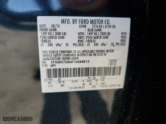 2015 Ford Explorer XLT with VIN 1FM5K7D84FGA64613, listed as a Copart auction lot 47082645 with 83,937 mi miles and Clean Title. Bid and sale history available at carsss.com. Image 13.
