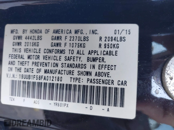2015 Acura TLX Technology z VIN 19UUB1F58FA012180, wystawiony jako IAAI lot #41898569 z przebiegiem 72 265 mil mil oraz . Historia ofert i sprzedaży dostępna na DreamBid. Obrazek 9.