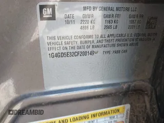 2012 Buick LaCrosse Premium 1 with VIN 1G4GD5E32CF200149, listed as a IAAI auction lot 42202368 with 128,781 mi miles and . Bid and sale history available at DreamBid. Image 9.