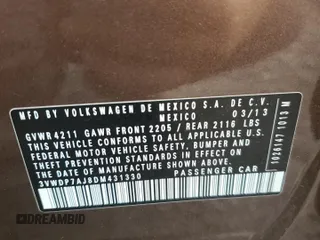 2013 Volkswagen Jetta SE with VIN 3VWDP7AJ8DM431330, listed as a Copart auction lot 56738795 with 114,151 mi miles and Salvage title. Bid and sale history available at DreamBid. Image 13.