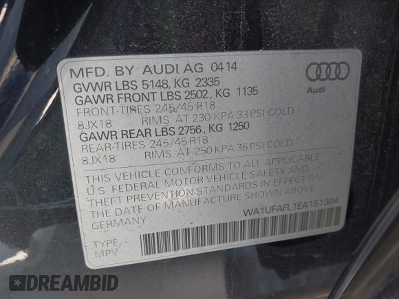 2014 Audi allroad A4 Premium Plus z VIN WA1UFAFL1EA151304, wystawiony jako IAAI lot #42387022 z przebiegiem 98 225 mil mil oraz . Historia ofert i sprzedaży dostępna na DreamBid. Obrazek 9.