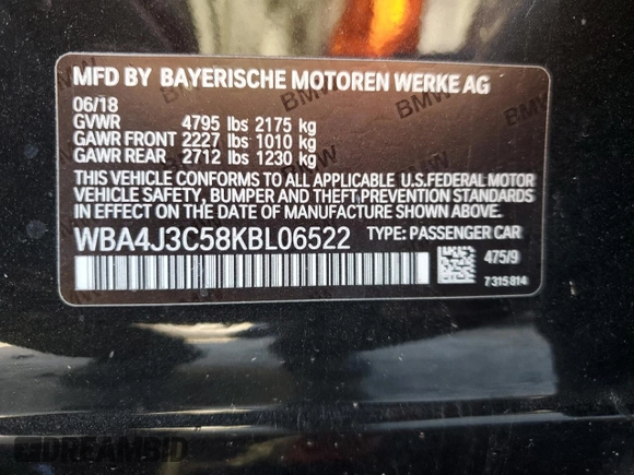 2019 BMW 4 Series 430i xDrive z VIN WBA4J3C58KBL06522, wystawiony jako Copart lot #82569834 z przebiegiem 112 562 mil mil oraz Szkoda całkowita • Salvage title. Historia ofert i sprzedaży dostępna na DreamBid. Obrazek 12.