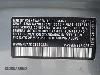 2012 Volkswagen CC Sport с VIN WVWMN7AN3CE520836, выставлен на аукционе IAAI как лот 42354633 с пробегом 152 357 миль миль и . История ставок и продаж доступна на DreamBid. Изображение 9.